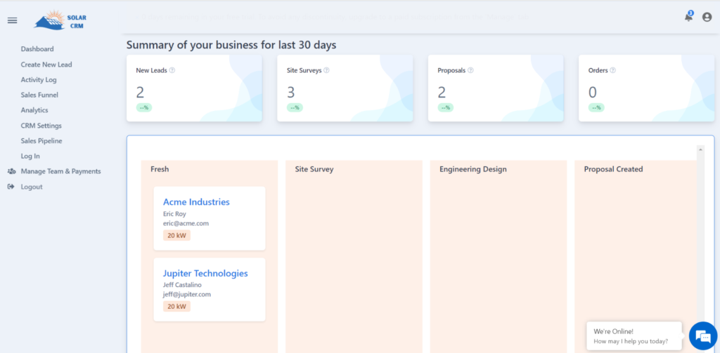 CRM module in solar ERP software