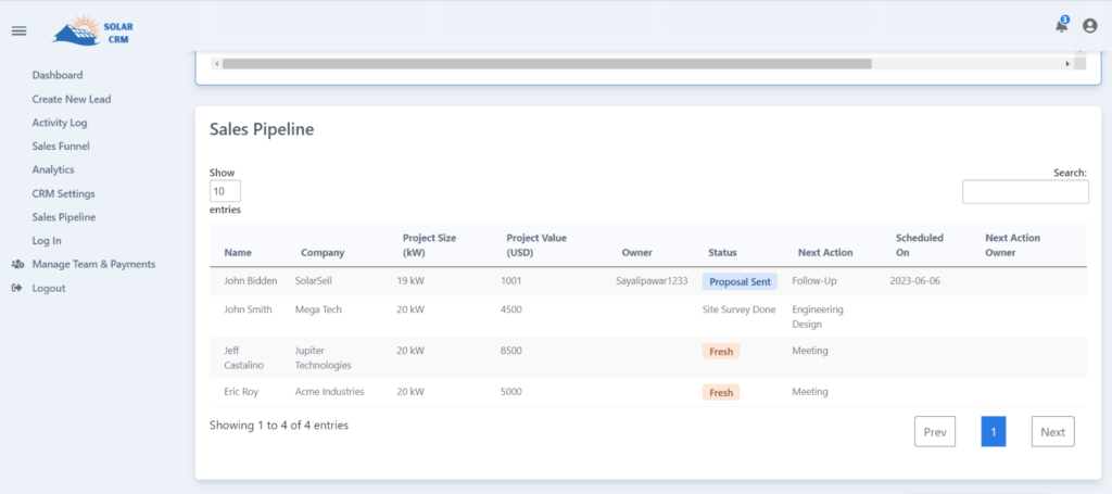 project management module in solar ERP software