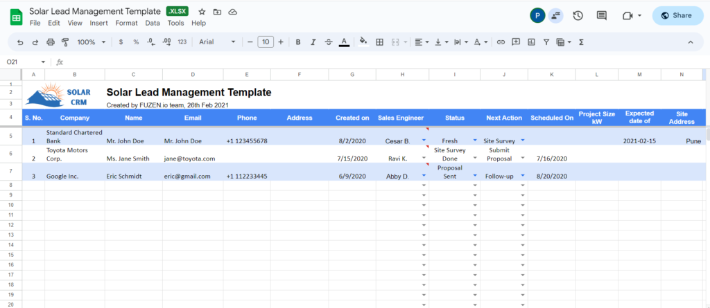 solar lead management excel template